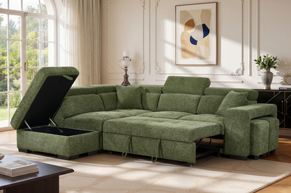 Amelia Olive Green 1C2 left hand corner sofa bed, gallery image 1