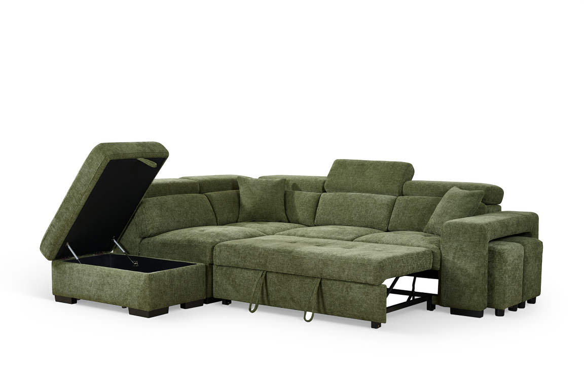 Amelia Olive Green 1C2 left hand corner sofa bed, gallery image 2