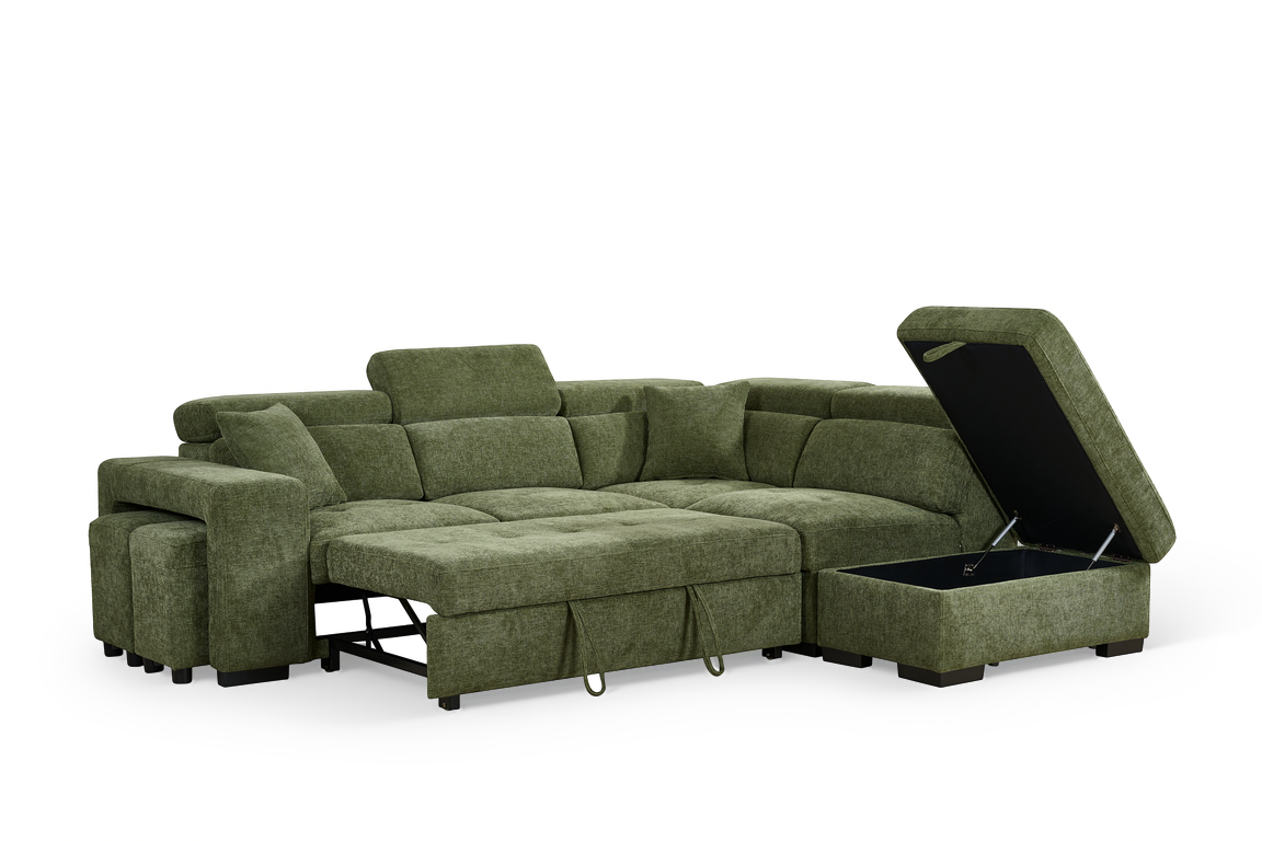 Amelia Olive Green 2C1 right hand corner sofa bed, gallery image 3