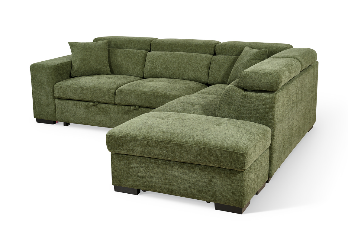 Amelia Olive Green 2C1 right hand corner sofa bed, gallery image 5