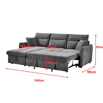 Archie Green Chenille Fabric Corner Sofabed with Storage