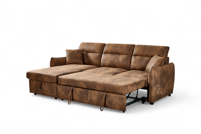 Archie Faux Leather Suede Brown Corner Sofabed with Storage