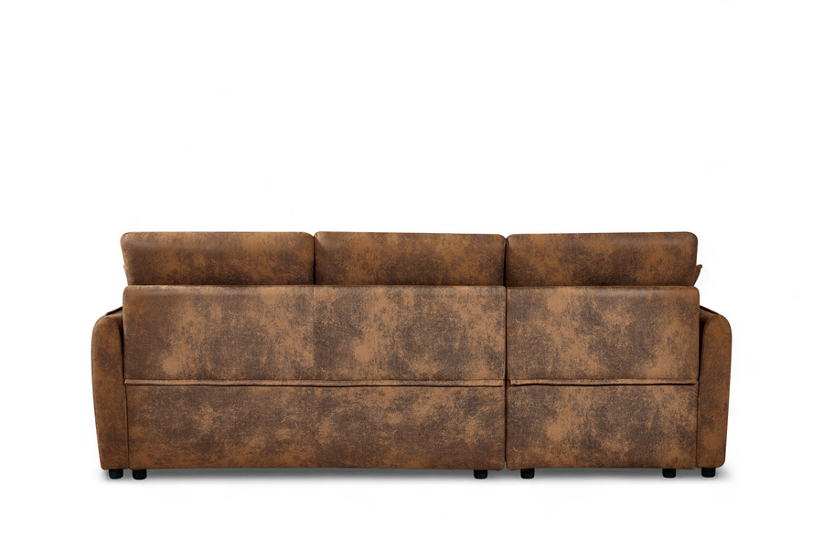 Archie Faux Leather Suede Brown Corner Sofabed with Storage