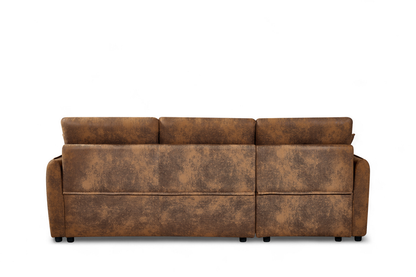 Archie Faux Leather Suede Brown Corner Sofabed with Storage