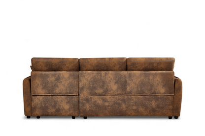 Archie Faux Leather Suede Brown Corner Sofabed with Storage