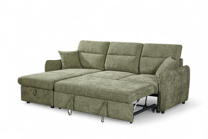 Archie Green Chenille Fabric Corner Sofabed with Storage