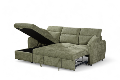 Archie Green Chenille Fabric Corner Sofabed with Storage