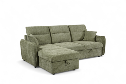 Archie Green Chenille Fabric Corner Sofabed with Storage