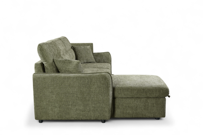 Archie Green Chenille Fabric Corner Sofabed with Storage