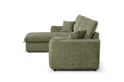Archie Green Chenille Fabric Corner Sofabed with Storage