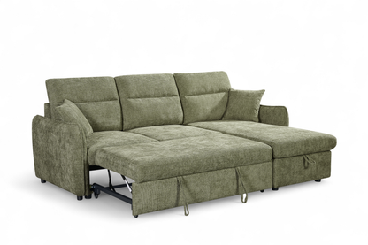 Archie Green Chenille Fabric Corner Sofabed with Storage