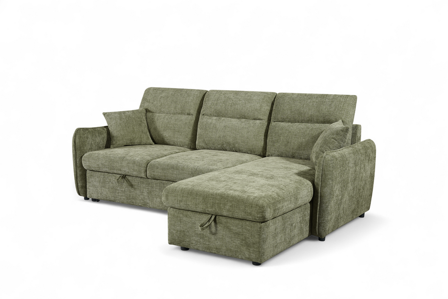 Archie Green Chenille Fabric Corner Sofabed with Storage