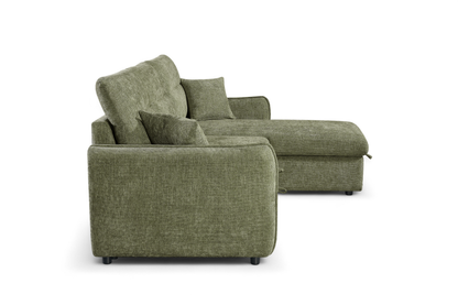 Archie Green Chenille Fabric Corner Sofabed with Storage