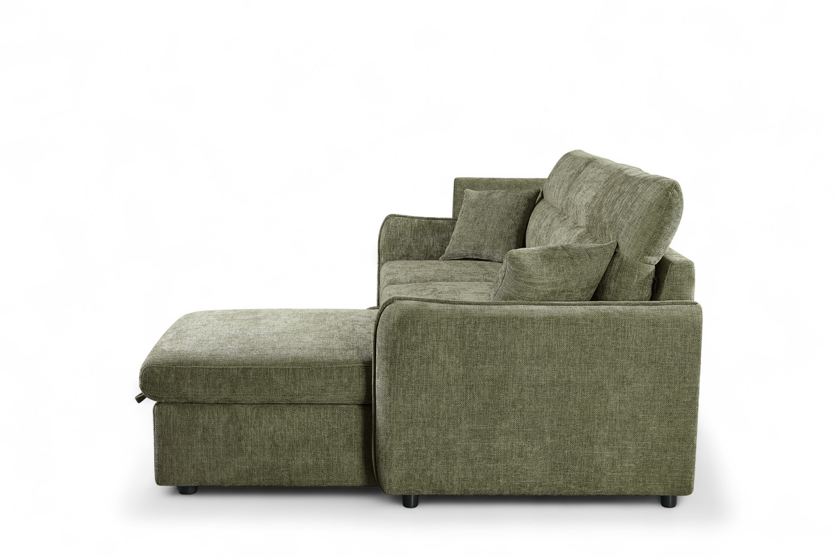 Archie Green Chenille Fabric Corner Sofabed with Storage