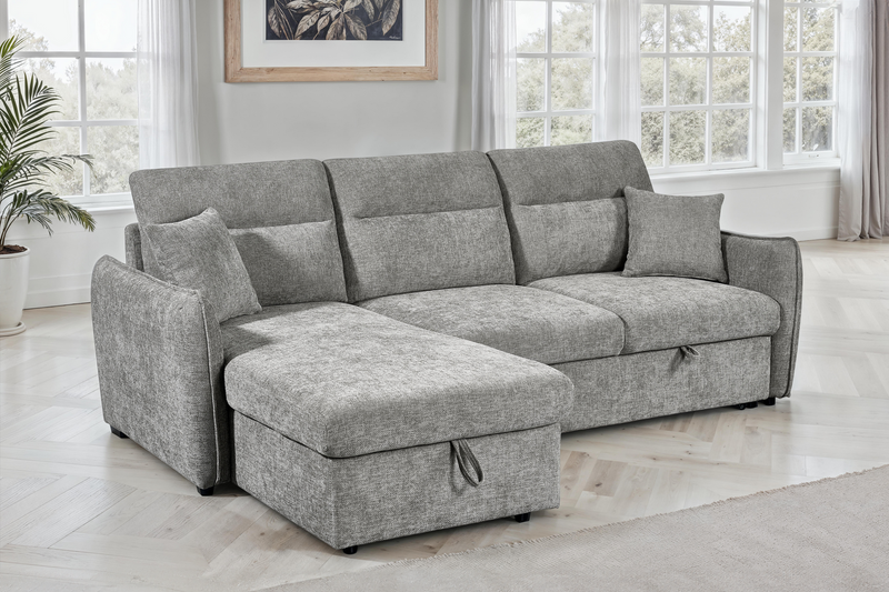 Archie Grey Chenille Fabric Corner Sofabed with Storage