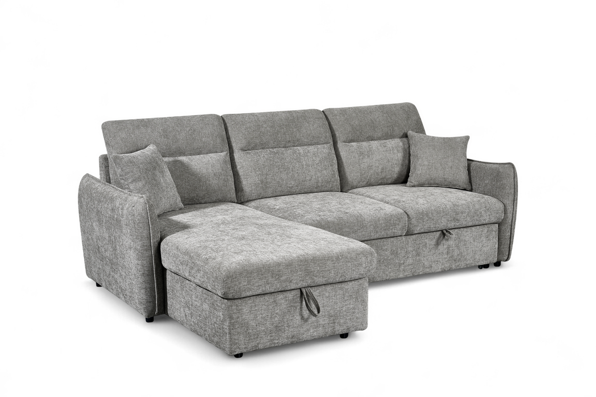 Archie Grey Chenille Fabric Corner Sofabed with Storage