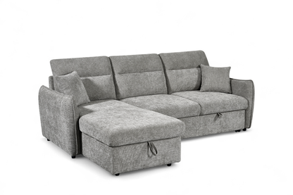 Archie Grey Chenille Fabric Corner Sofabed with Storage