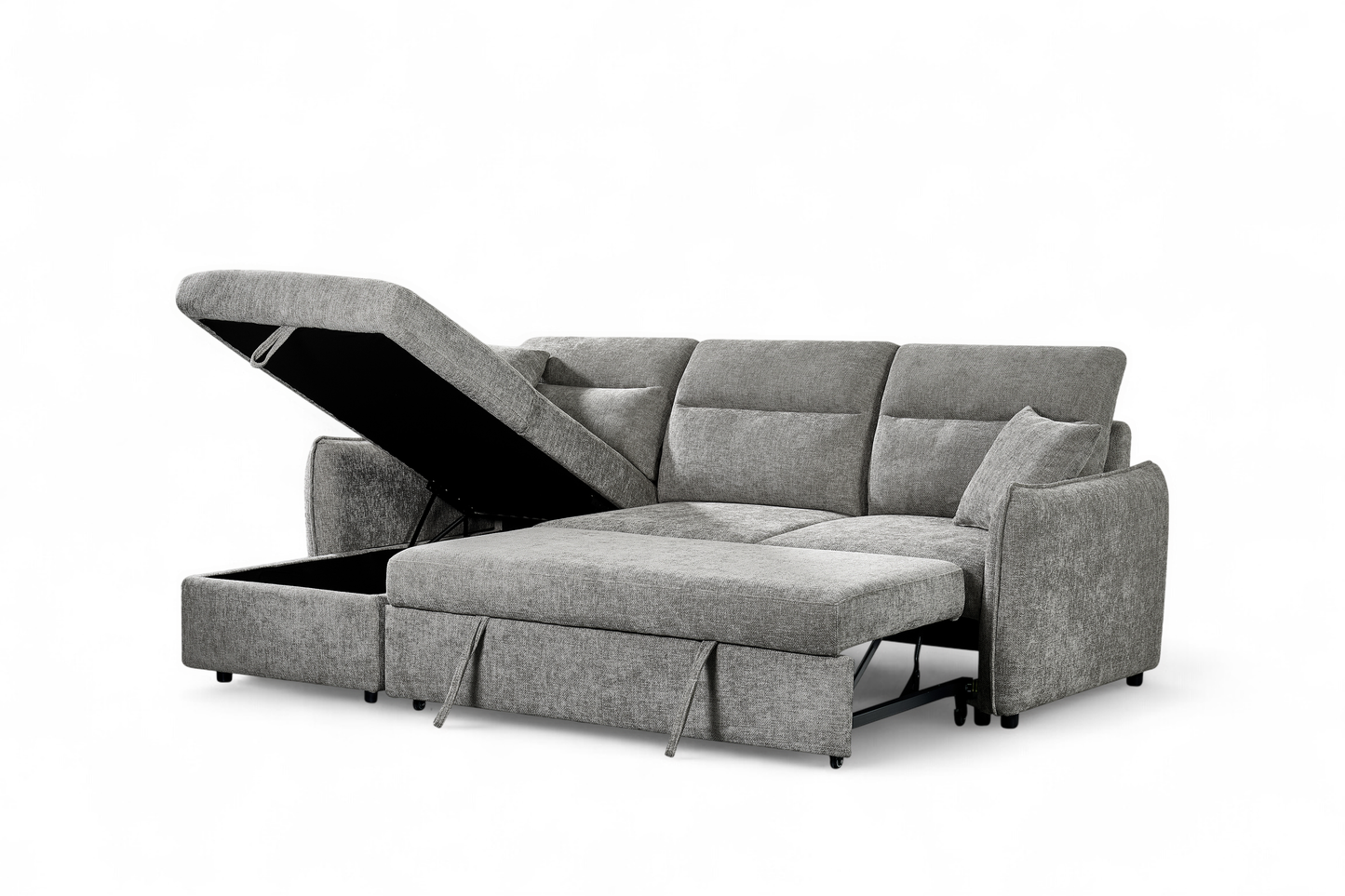 Archie Grey Chenille Fabric Corner Sofabed with Storage