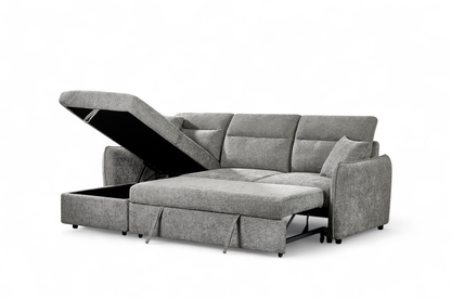 Archie Grey Chenille Fabric Corner Sofabed with Storage