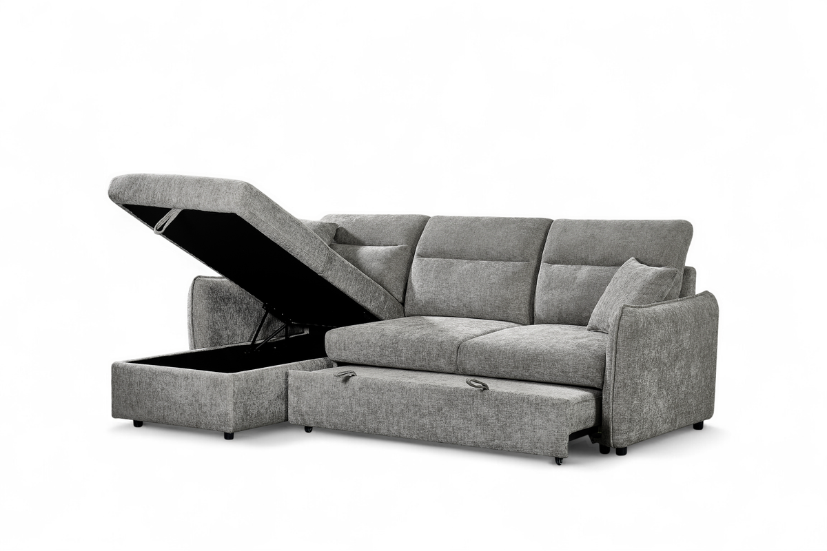 Archie Grey Chenille Fabric Corner Sofabed with Storage
