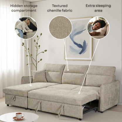 Archie Grey Chenille Fabric Corner Sofabed with Storage