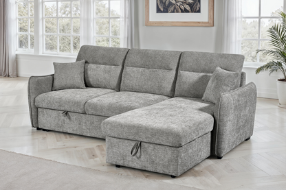 Archie Grey Chenille Fabric Corner Sofabed with Storage