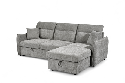 Archie Grey Chenille Fabric Corner Sofabed with Storage