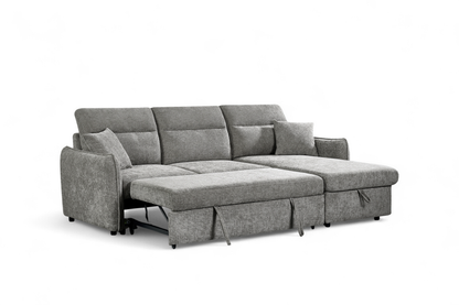 Archie Grey Chenille Fabric Corner Sofabed with Storage