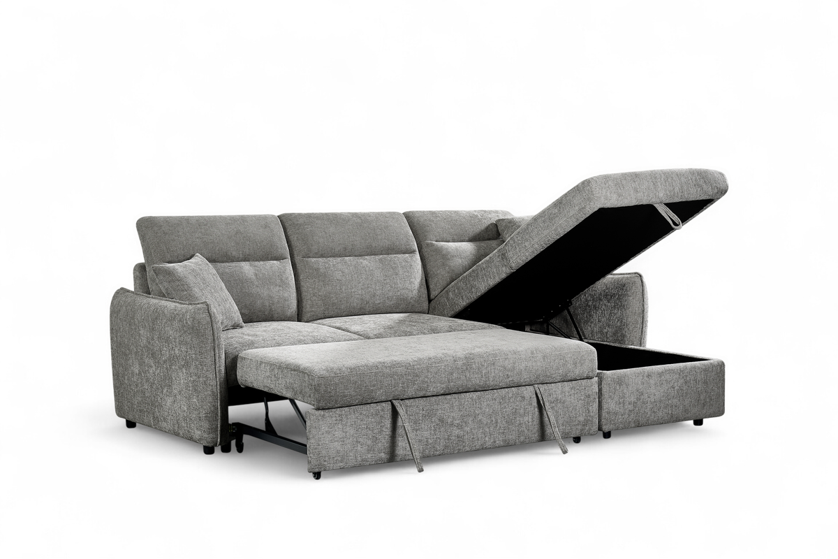 Archie Grey Chenille Fabric Corner Sofabed with Storage