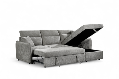 Archie Grey Chenille Fabric Corner Sofabed with Storage