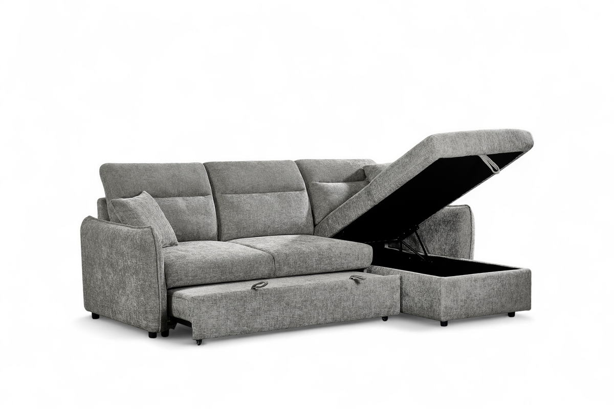 Archie Grey Chenille Fabric Corner Sofabed with Storage
