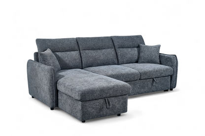 Archie Pale Blue Chenille Fabric Corner Sofabed with Storage