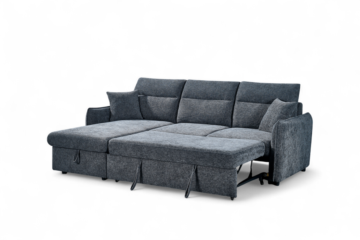 Archie Pale Blue Chenille Fabric Corner Sofabed with Storage