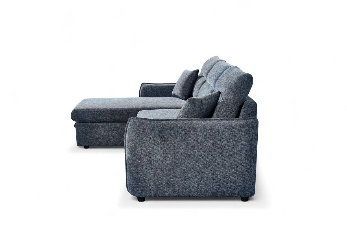 Archie Pale Blue Chenille Fabric Corner Sofabed with Storage