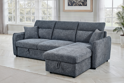 Archie Pale Blue Chenille Fabric Corner Sofabed with Storage