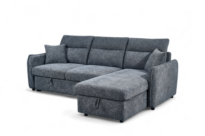 Archie Pale Blue Chenille Fabric Corner Sofabed with Storage