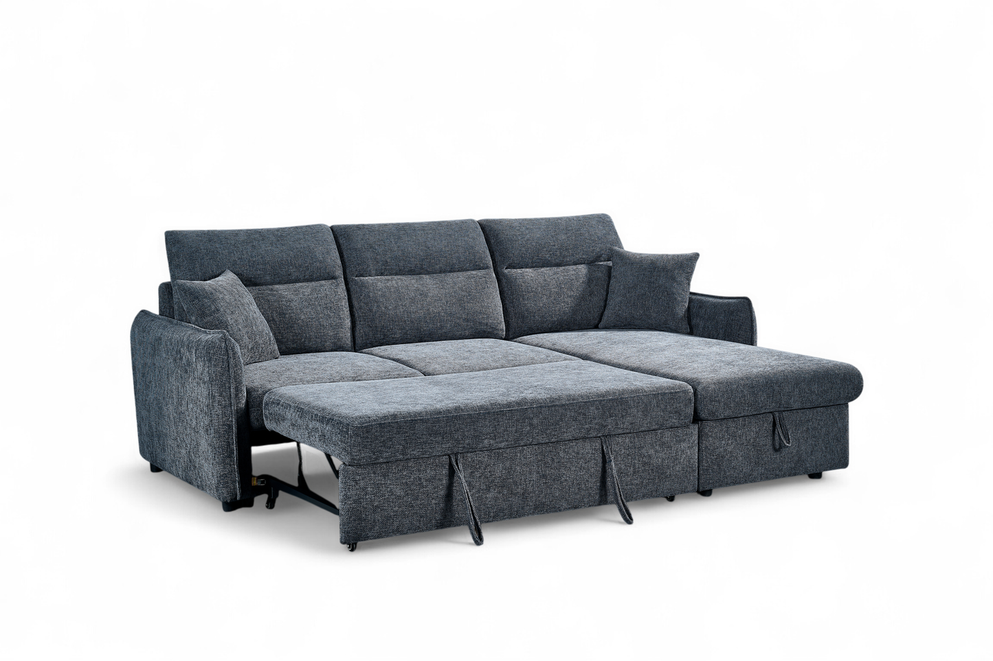 Archie Pale Blue Chenille Fabric Corner Sofabed with Storage