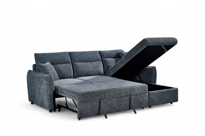 Archie Pale Blue Chenille Fabric Corner Sofabed with Storage