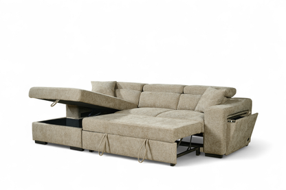 Arthur Beige Chenille Fabric Corner Sofabed with Storage