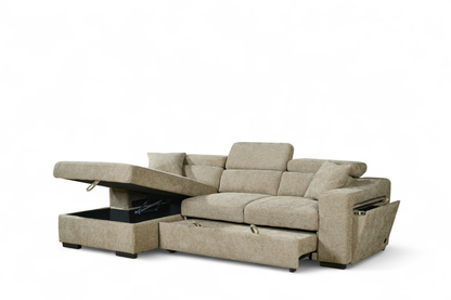 Arthur Beige Chenille Fabric Corner Sofabed with Storage