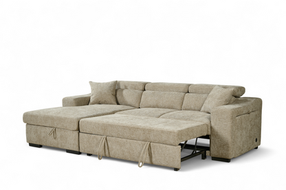 Arthur Beige Chenille Fabric Corner Sofabed with Storage