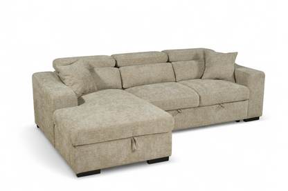 Arthur Beige Chenille Fabric Corner Sofabed with Storage