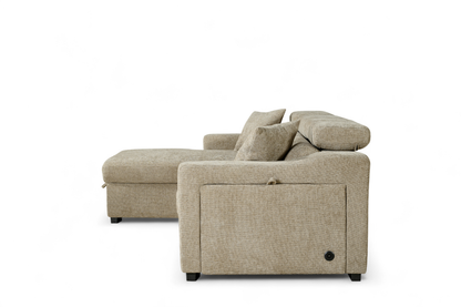 Arthur Beige Chenille Fabric Corner Sofabed with Storage