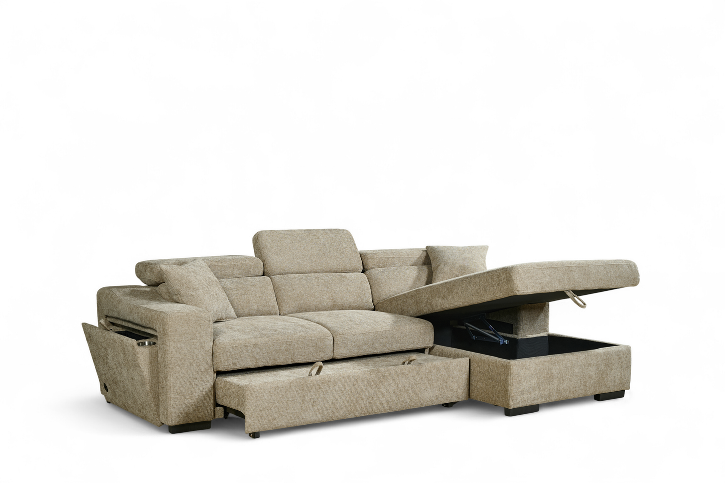Arthur Beige Chenille Fabric Corner Sofabed with Storage