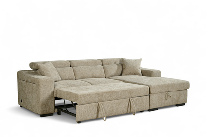 Arthur Beige Chenille Fabric Corner Sofabed with Storage