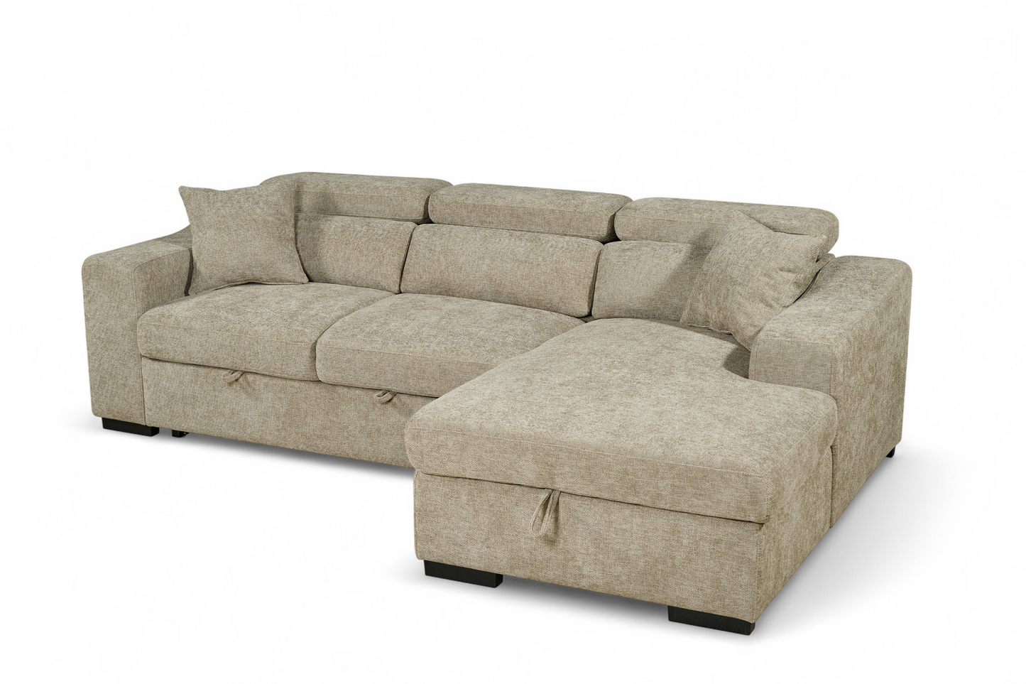 Arthur Beige Chenille Fabric Corner Sofabed with Storage