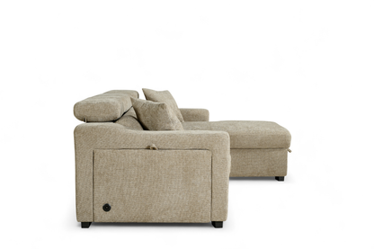 Arthur Beige Chenille Fabric Corner Sofabed with Storage