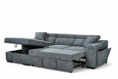 Arthur Blue Chenille Fabric Corner Sofabed with Storage