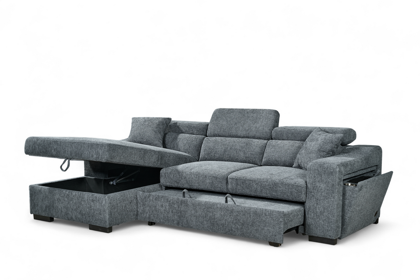 Arthur Blue Chenille Fabric Corner Sofabed with Storage