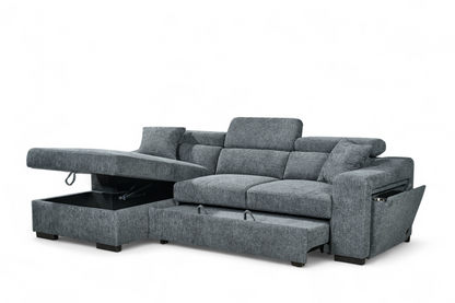 Arthur Blue Chenille Fabric Corner Sofabed with Storage